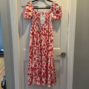NWT ZARA POLIN FLORAL RED DRESS